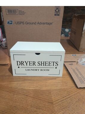 Dryer Sheets Laundry Room Box - White Decorative Storage